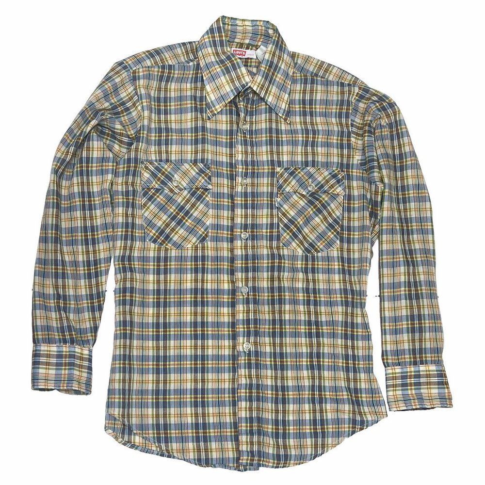 Vintage Levi's White Tab Western Plaid Shirt Navy Blue, Mustard, White | Men's M